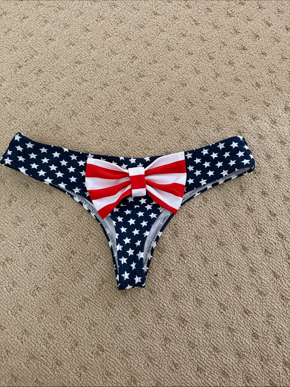 Americana Navy Star-Print Bikini Bottom with Red Bow Accent